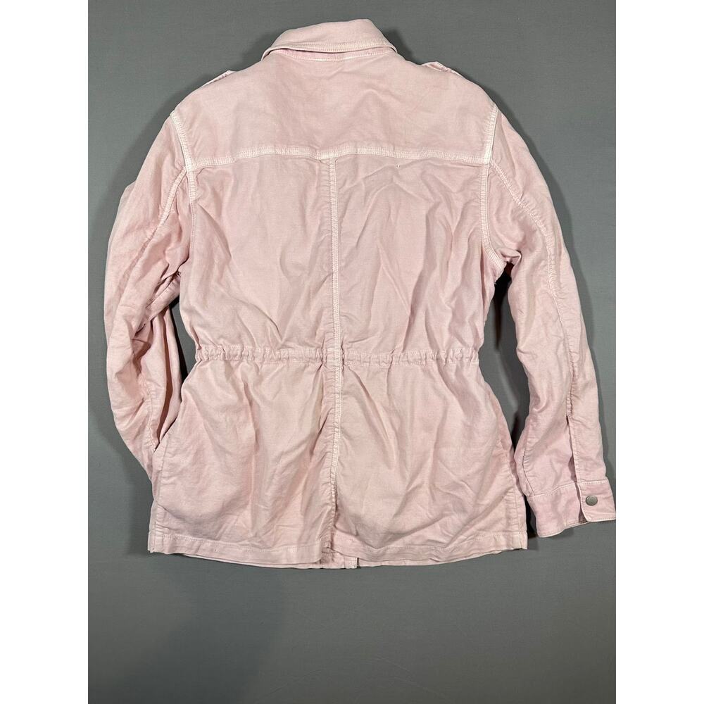 GAP Women's Soft Pink Cotton Jacket Gathered Waist Button Front Sz L - Picture 3 of 7